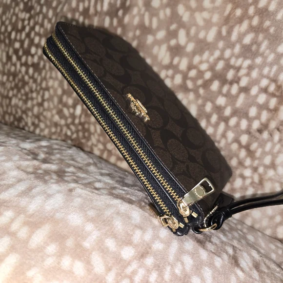 Coach Dark Brown Signature Wristlet - Picture 3 of 5